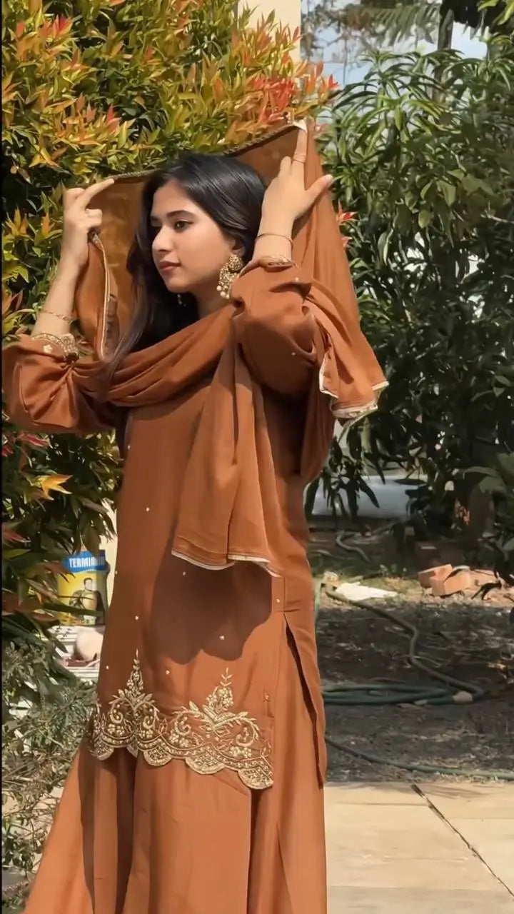 Designer Faux Georgette Embroidered Sharara Suit with Dupatta