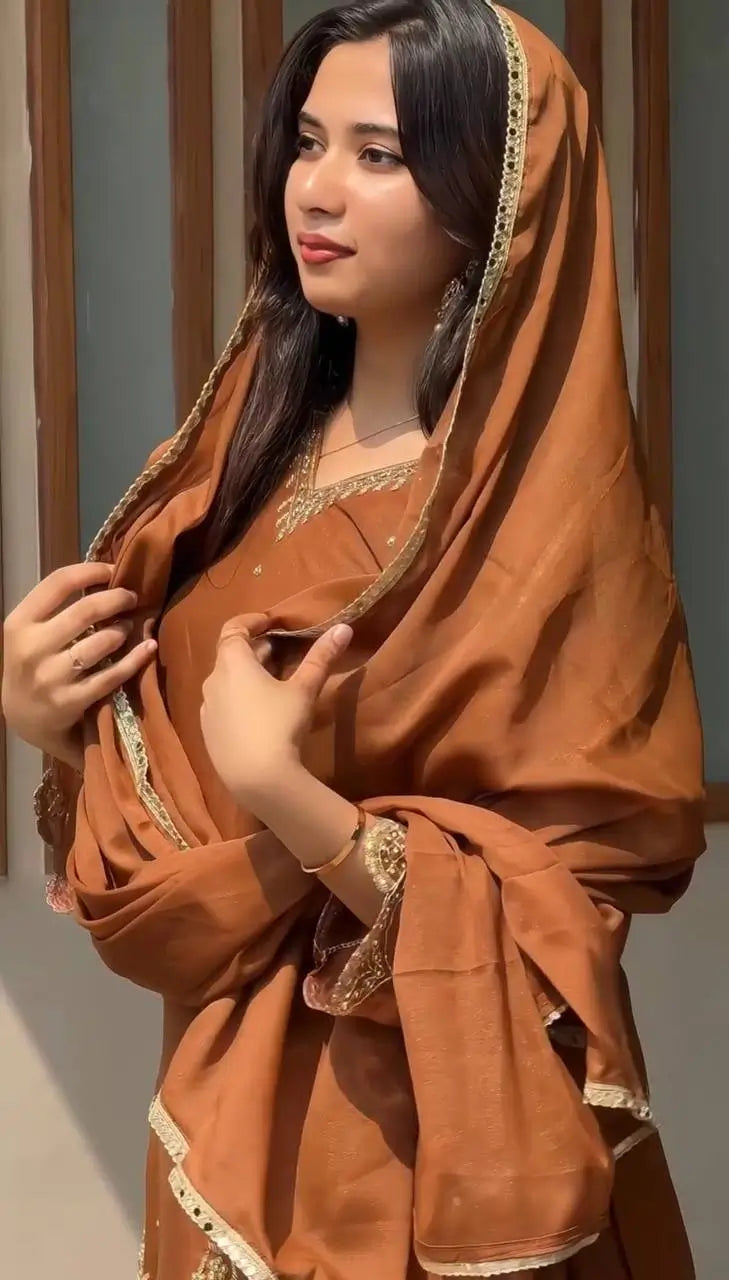 Designer Faux Georgette Embroidered Sharara Suit with Dupatta