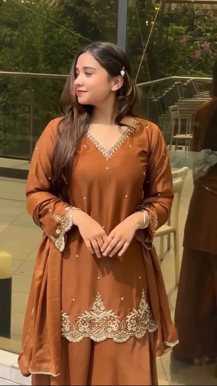 Designer Faux Georgette Embroidered Sharara Suit with Dupatta