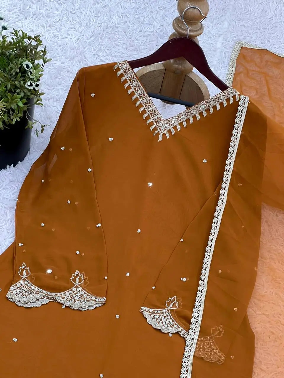Designer Faux Georgette Embroidered Sharara Suit with Dupatta
