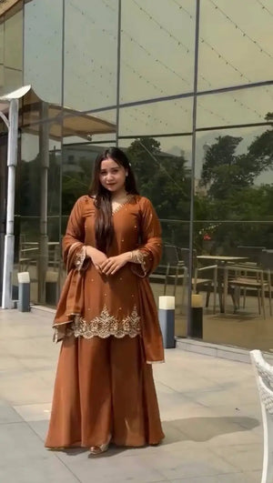 Designer Faux Georgette Embroidered Sharara Suit with Dupatta