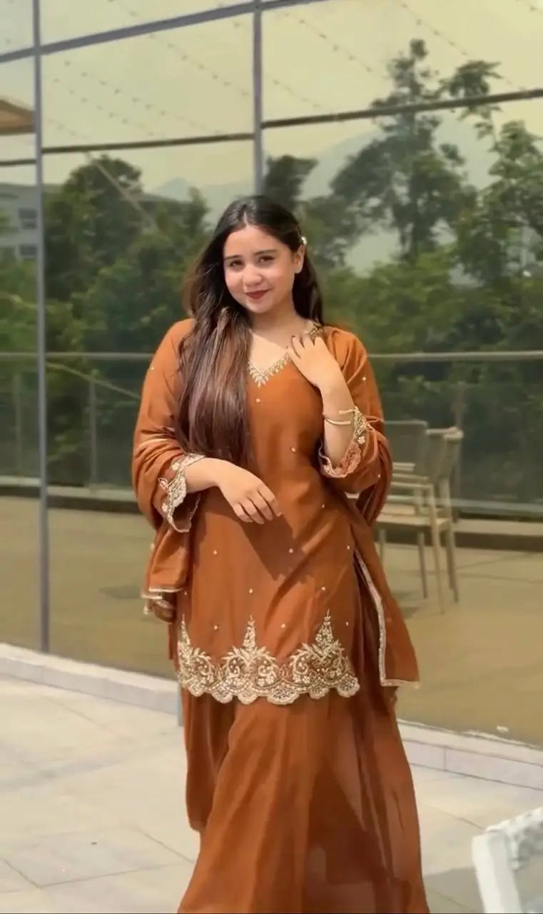 Designer Faux Georgette Embroidered Sharara Suit with Dupatta