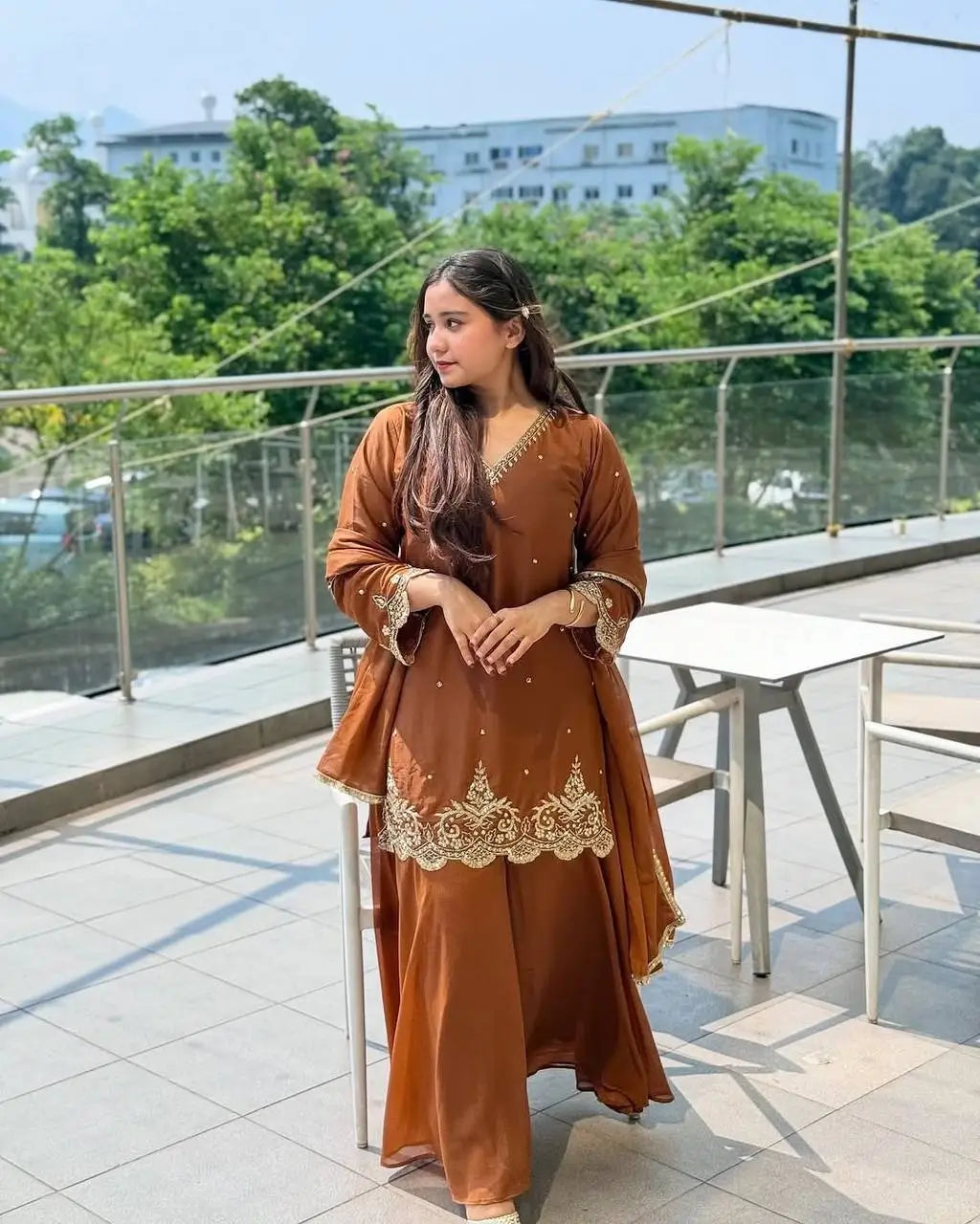 Designer Faux Georgette Embroidered Sharara Suit with Dupatta