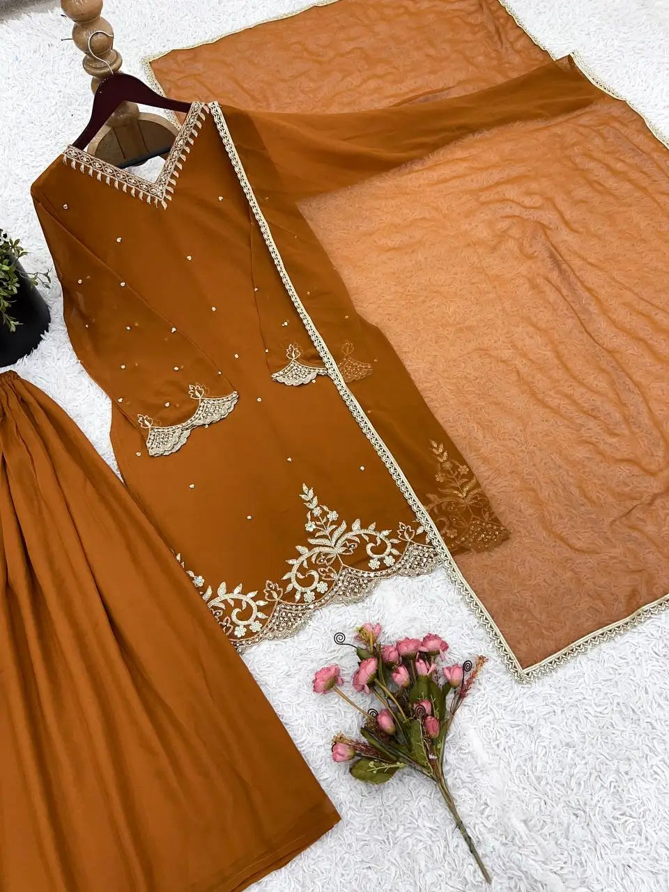 Designer Faux Georgette Embroidered Sharara Suit with Dupatta