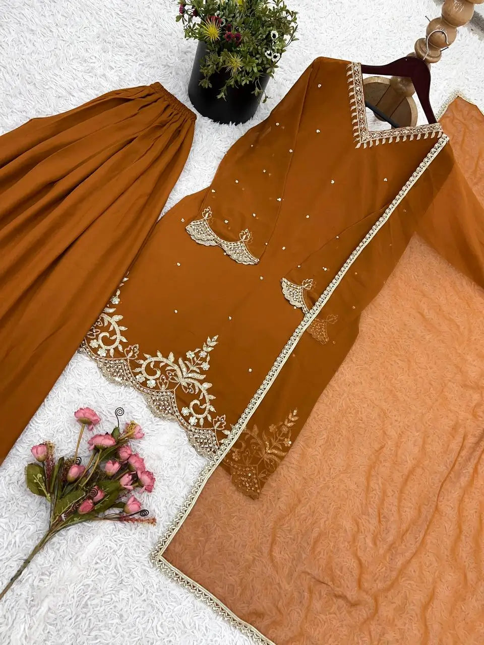 Designer Faux Georgette Embroidered Sharara Suit with Dupatta