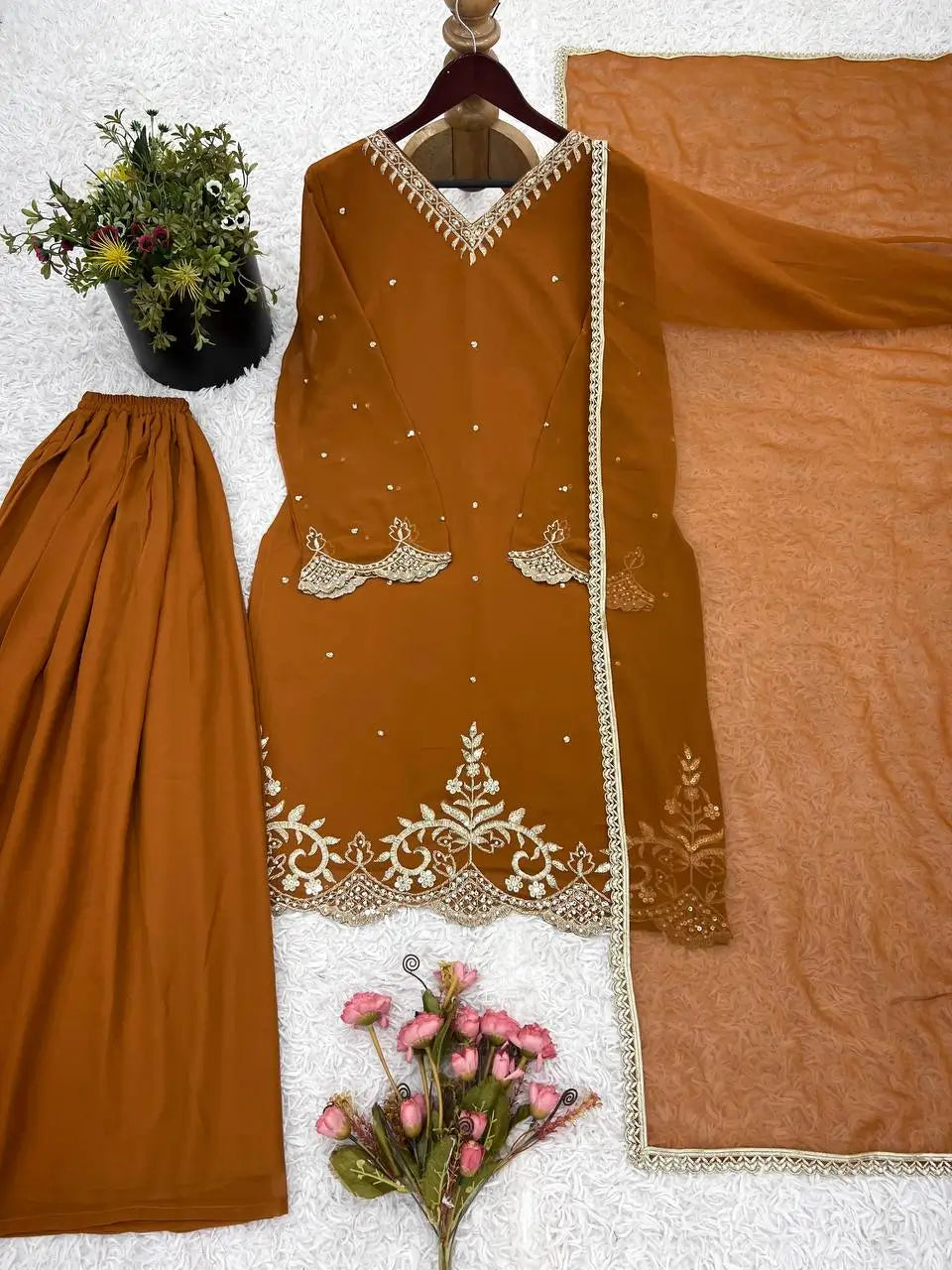 Designer Faux Georgette Embroidered Sharara Suit with Dupatta