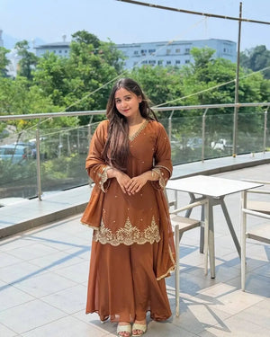 Designer Faux Georgette Embroidered Sharara Suit with Dupatta