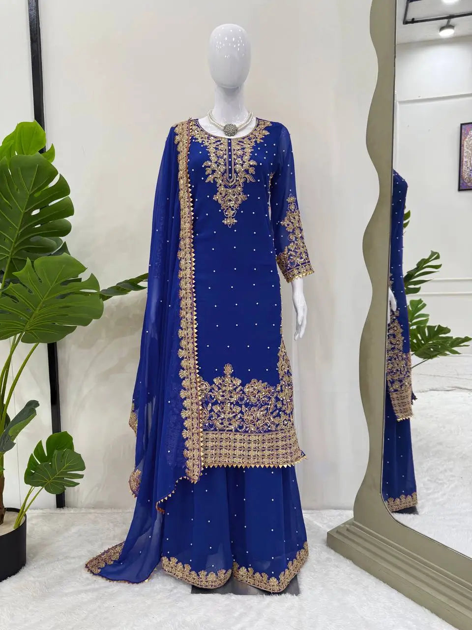 Designer Faux Georgette Embroidered Suit Set