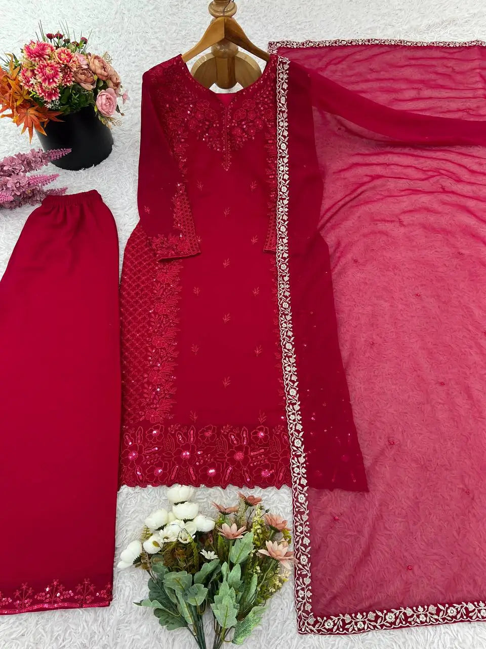 Designer Faux Georgette Embroidered Suit Set