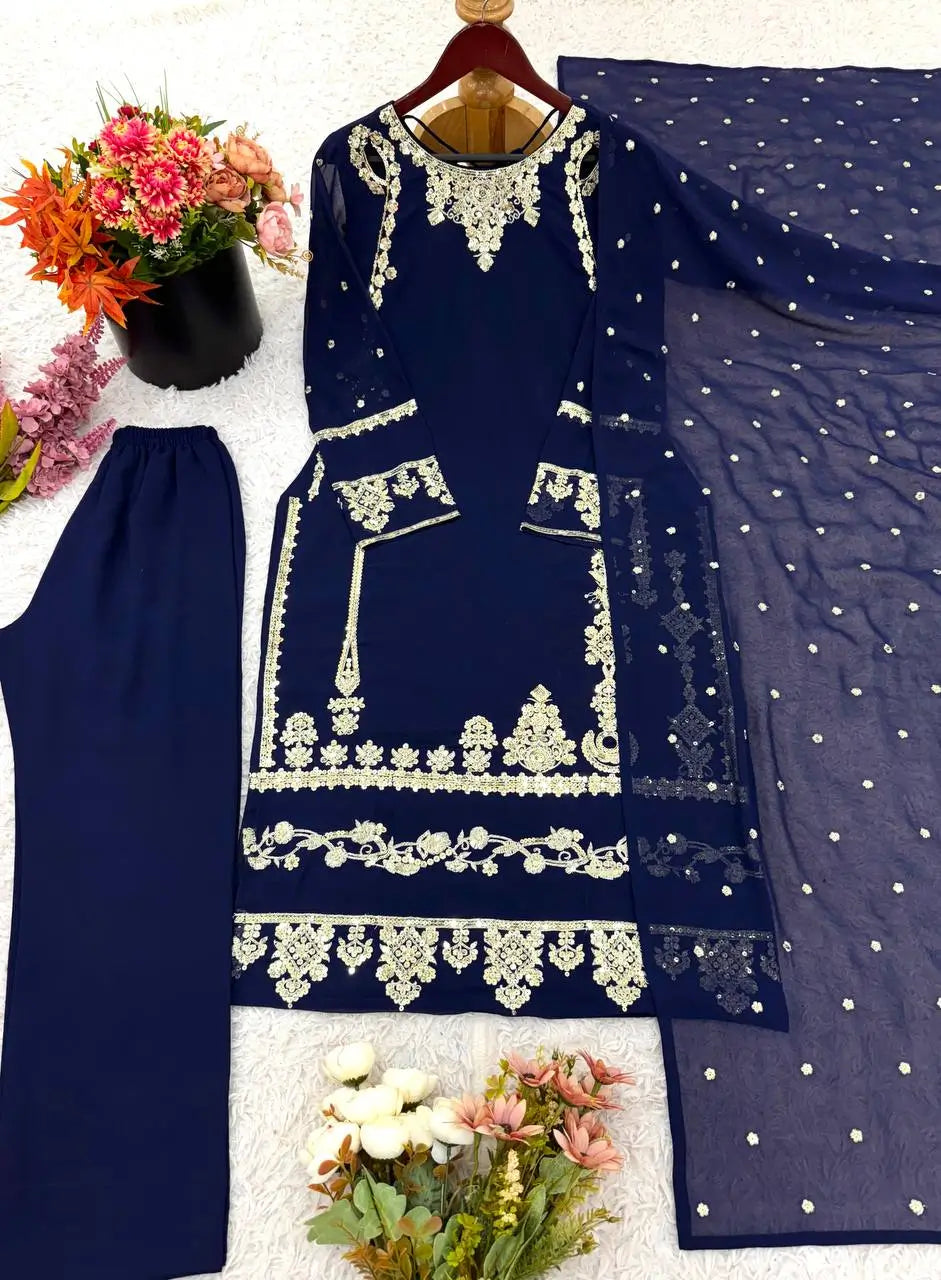 Designer Faux Georgette Embroidered Suit Set