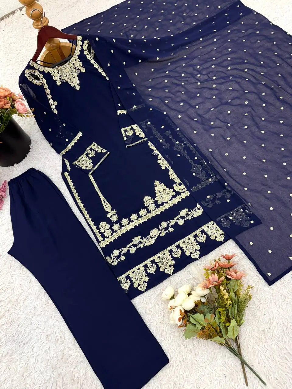 Designer Faux Georgette Embroidered Suit Set