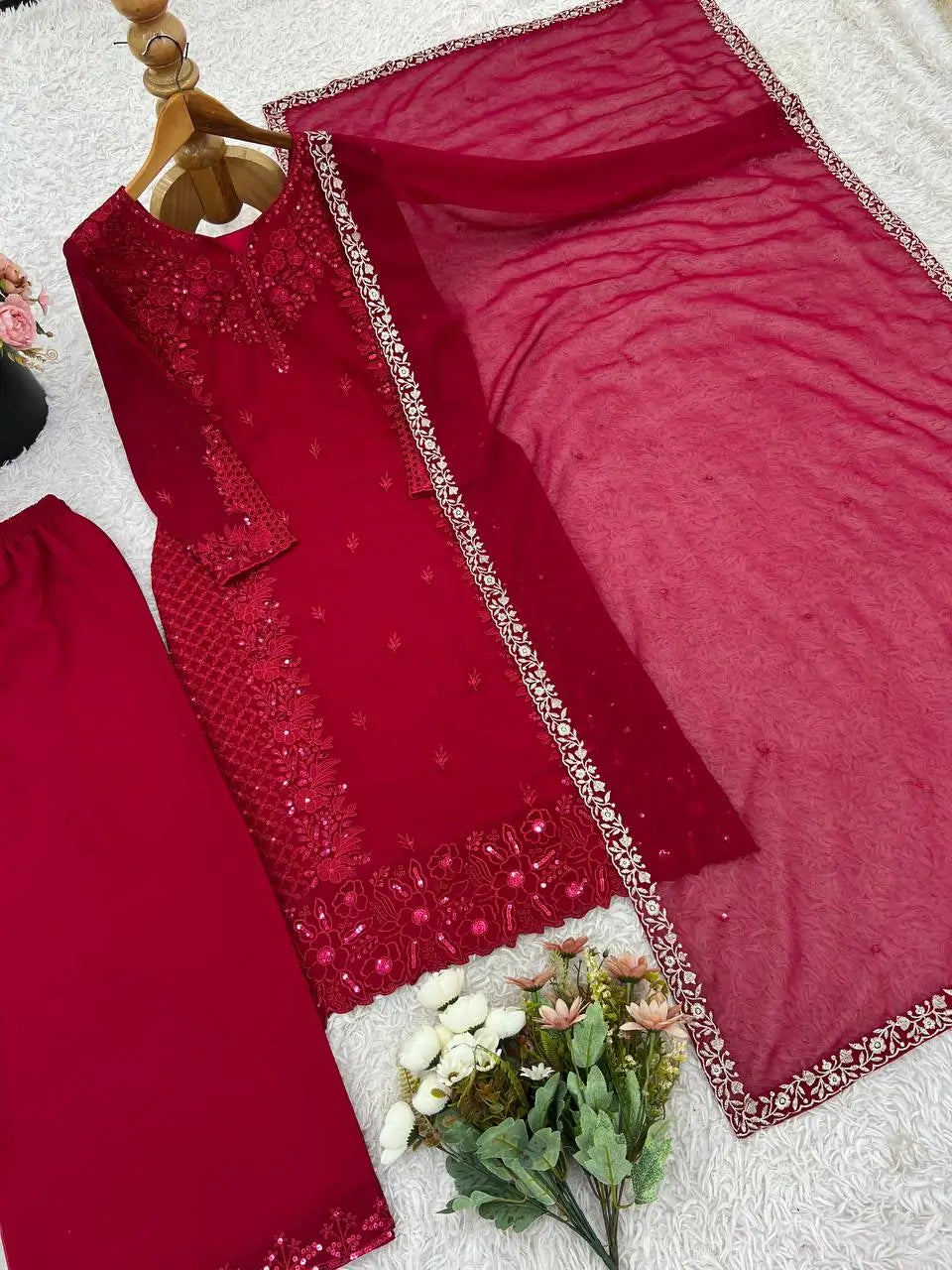 Designer Faux Georgette Embroidered Suit Set