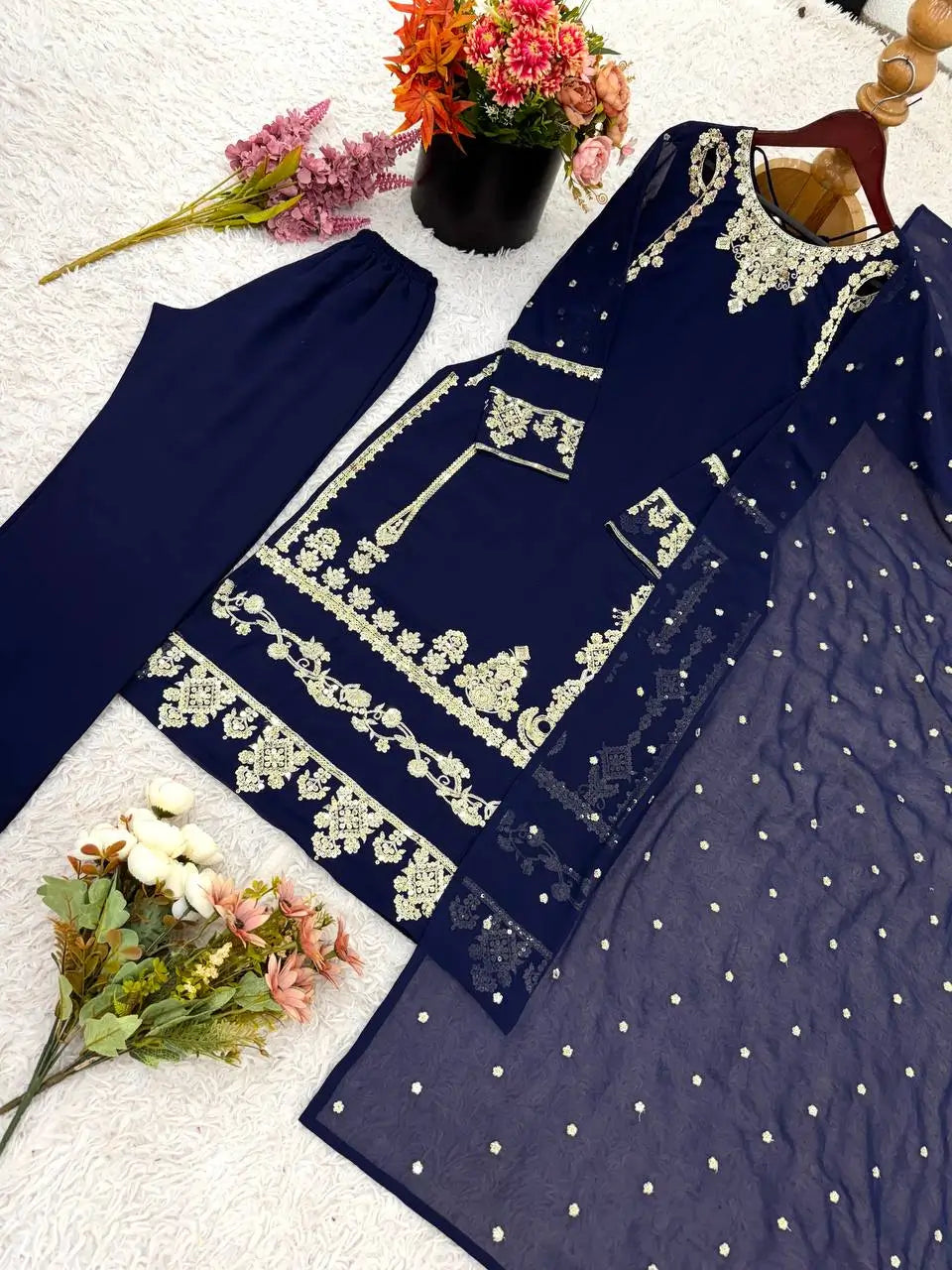 Designer Faux Georgette Embroidered Suit Set