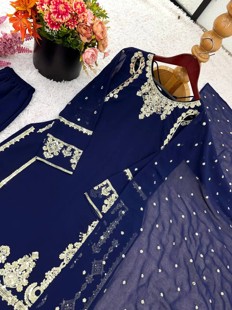 Designer Faux Georgette Embroidered Suit Set