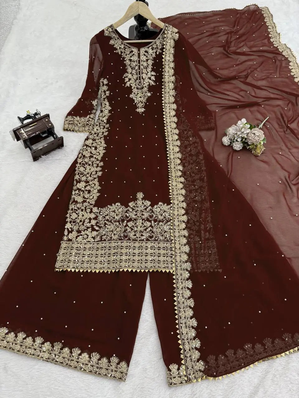 Designer Faux Georgette Embroidered Suit Set