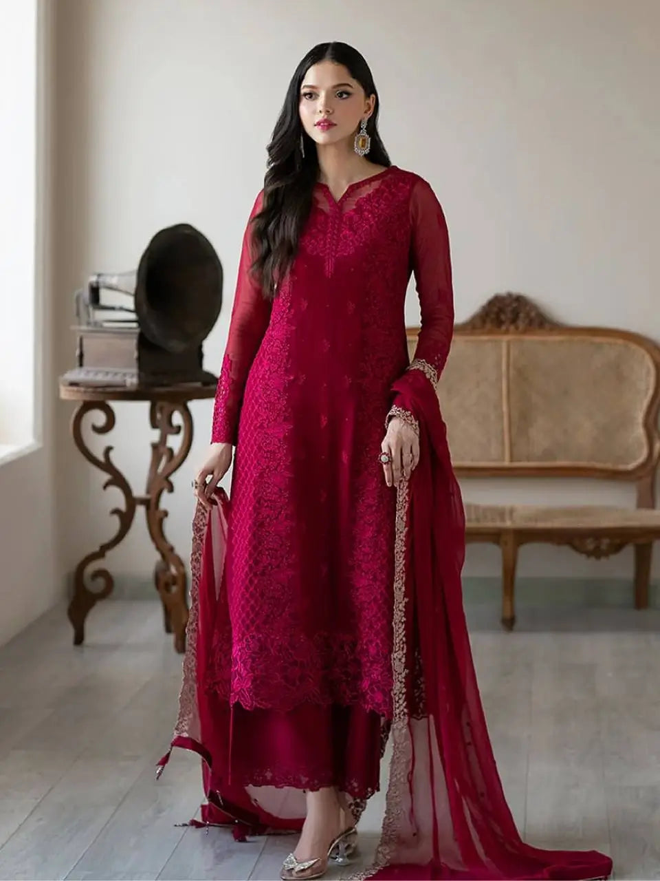 Designer Faux Georgette Embroidered Suit Set