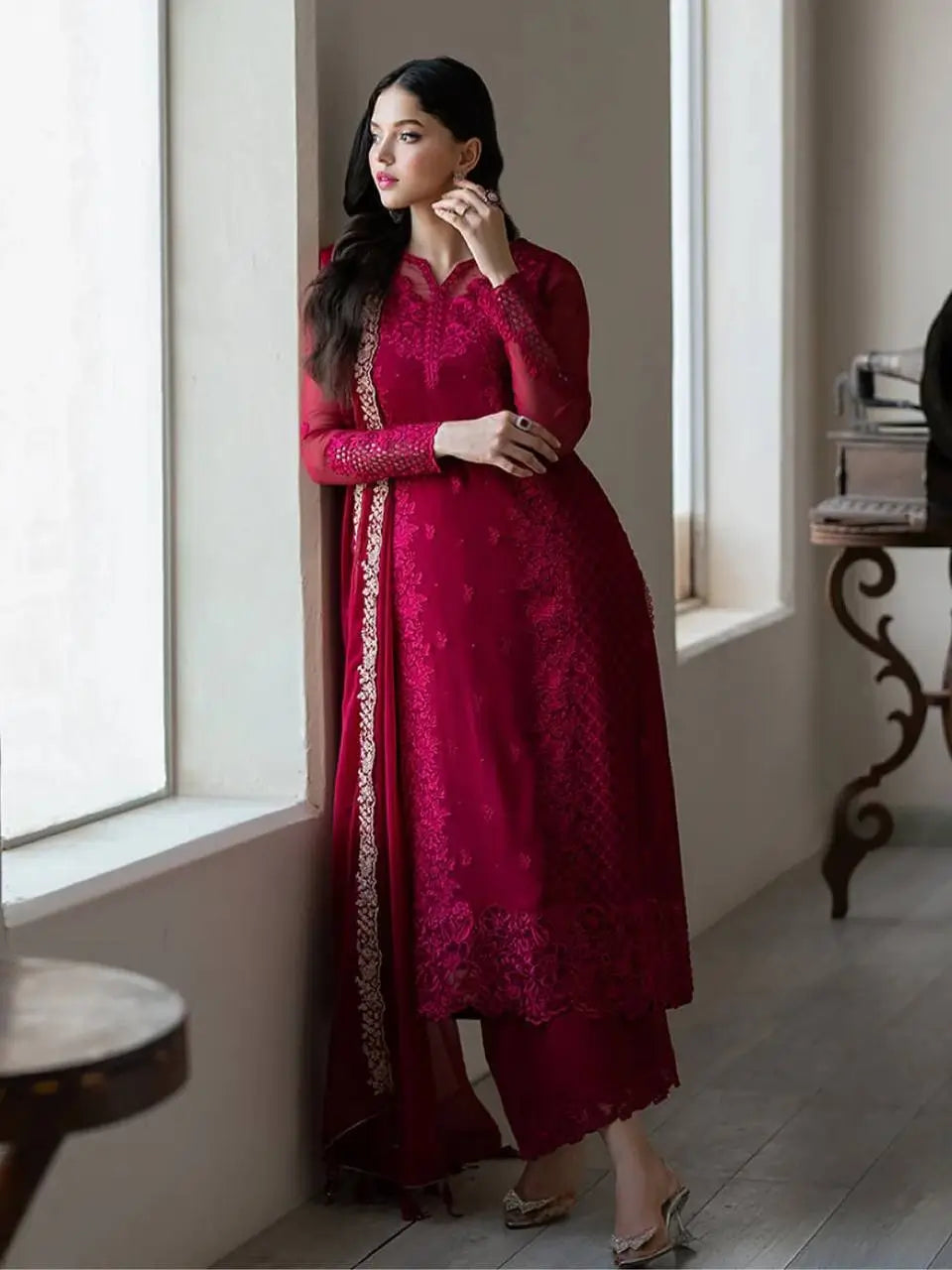 Designer Faux Georgette Embroidered Suit Set
