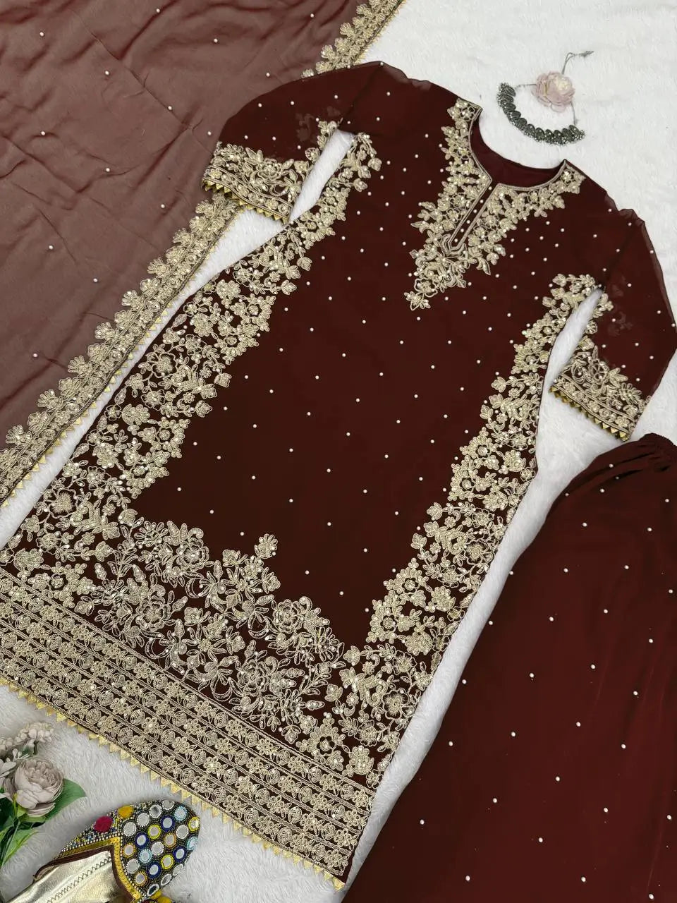 Designer Faux Georgette Embroidered Suit Set