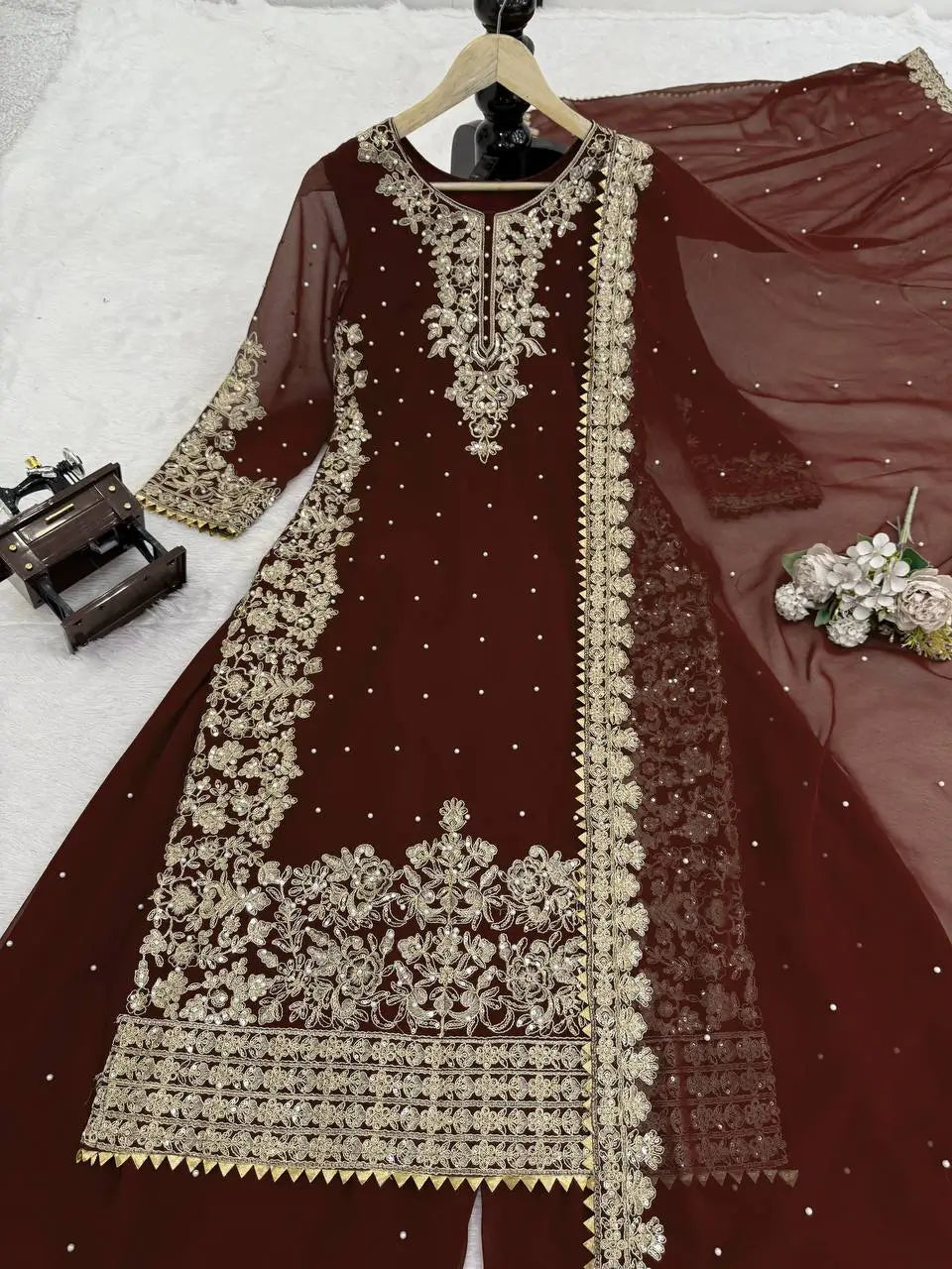 Designer Faux Georgette Embroidered Suit Set