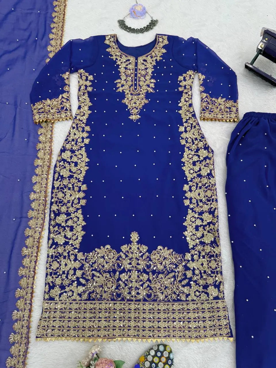 Designer Faux Georgette Embroidered Suit Set