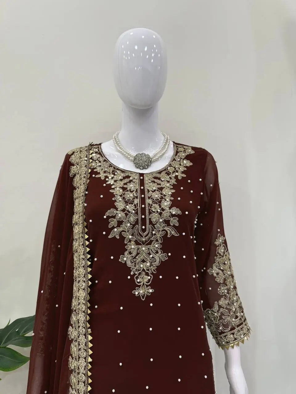 Designer Faux Georgette Embroidered Suit Set
