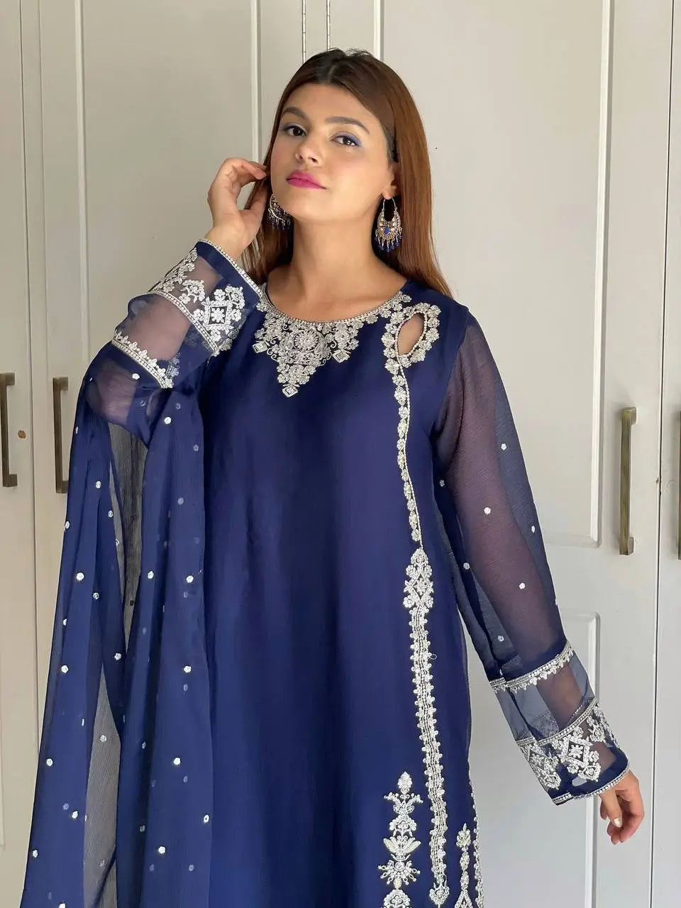 Designer Faux Georgette Embroidered Suit Set