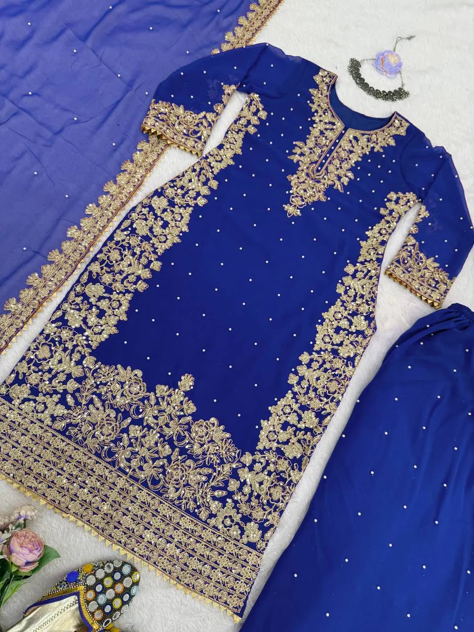 Designer Faux Georgette Embroidered Suit Set