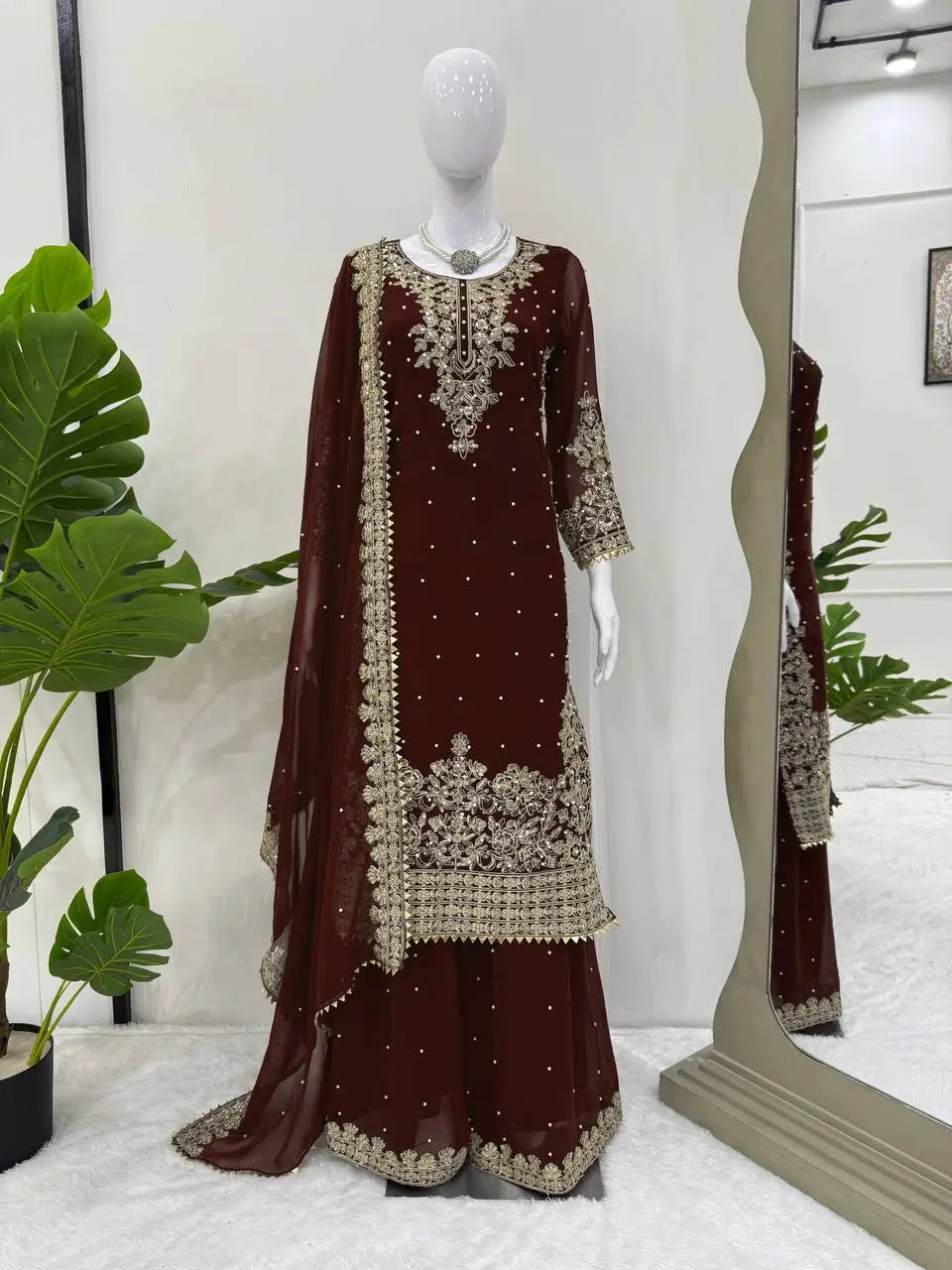 Designer Faux Georgette Embroidered Suit Set