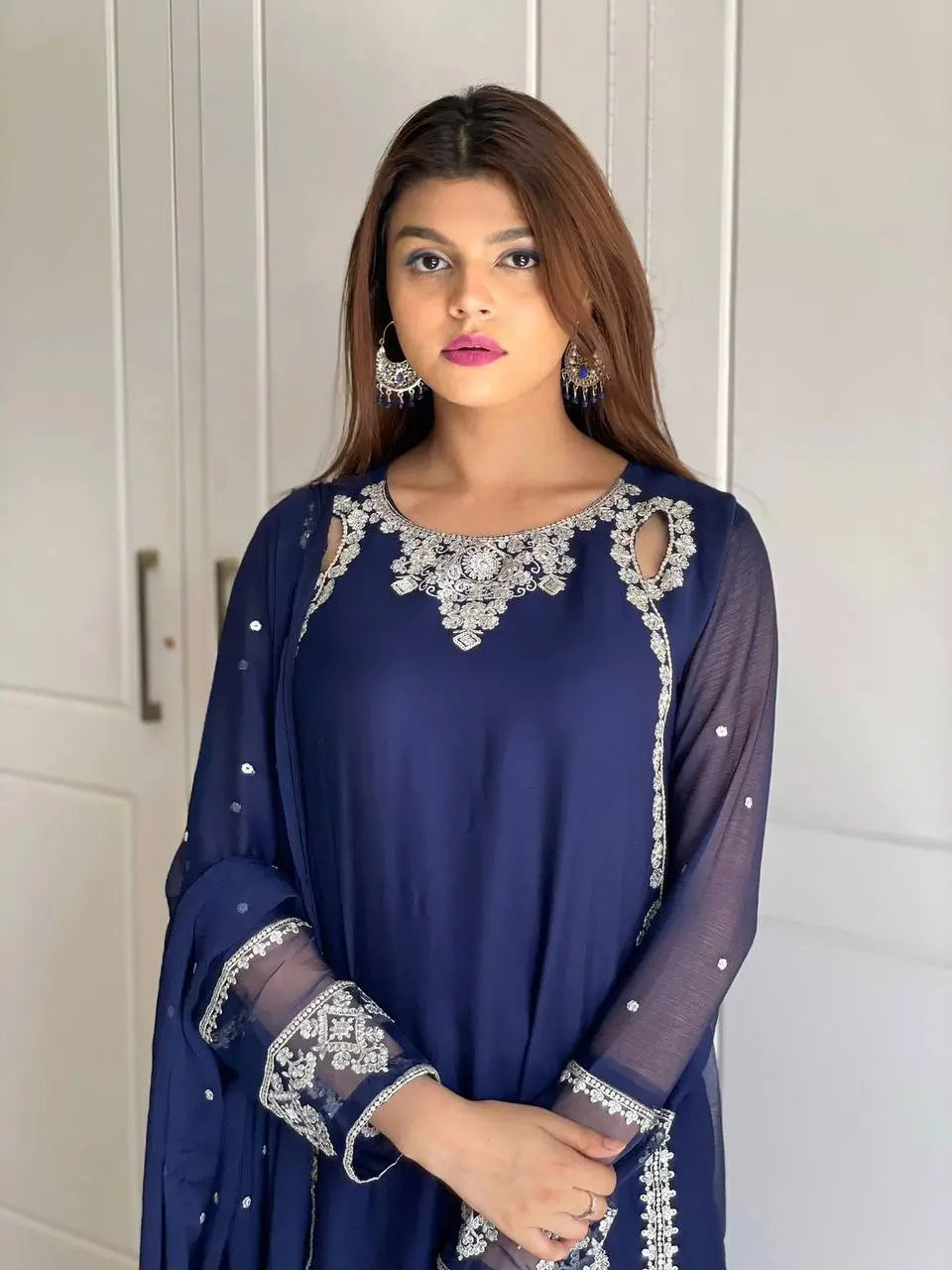 Designer Faux Georgette Embroidered Suit Set