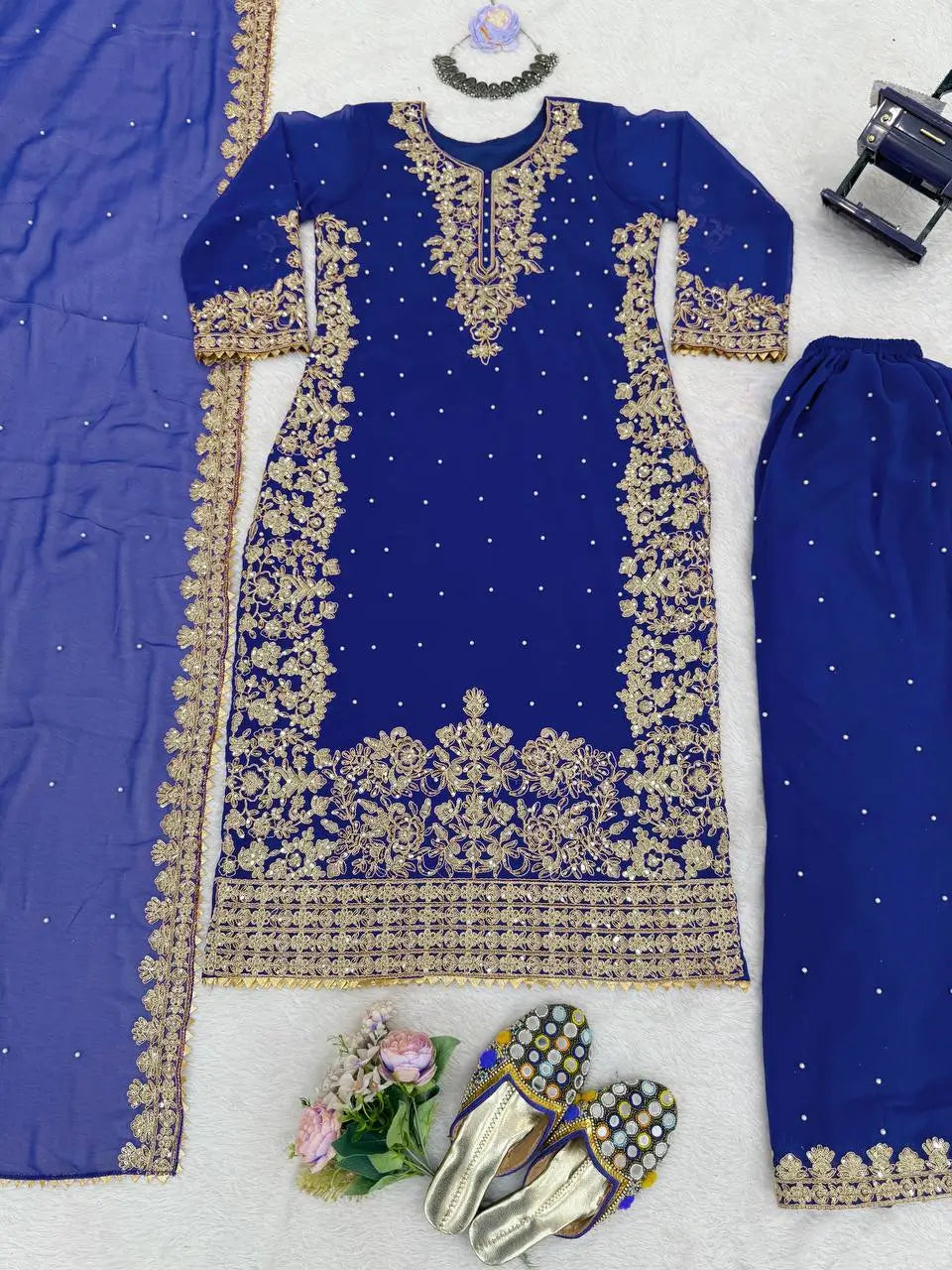Designer Faux Georgette Embroidered Suit Set