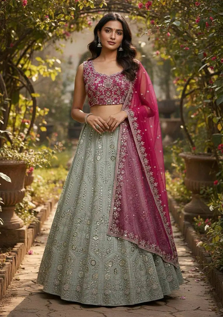 Designer Faux Georgette Lehenga Choli Set for Wedding and Reception Wear