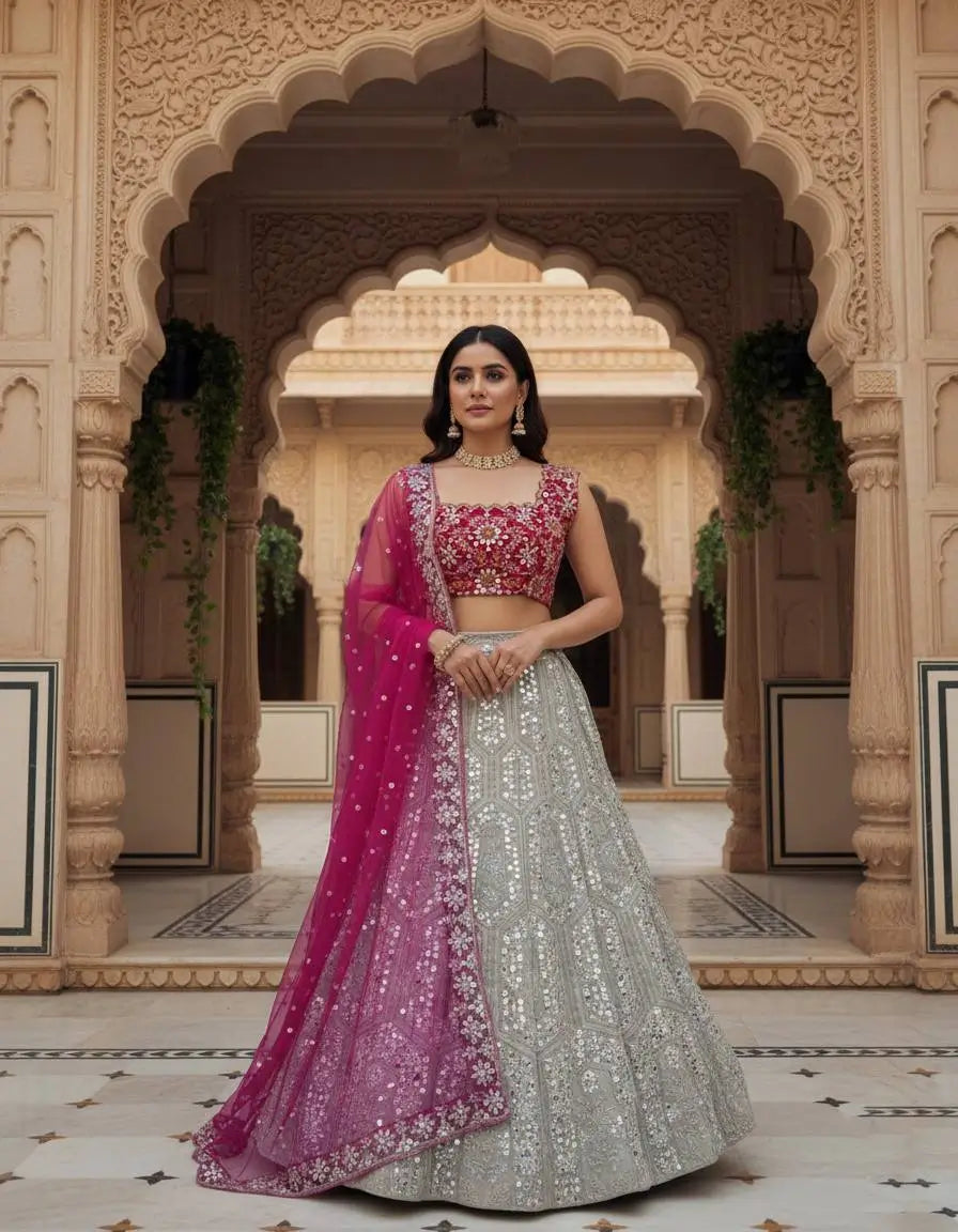 Designer Faux Georgette Lehenga Choli Set for Wedding and Reception Wear