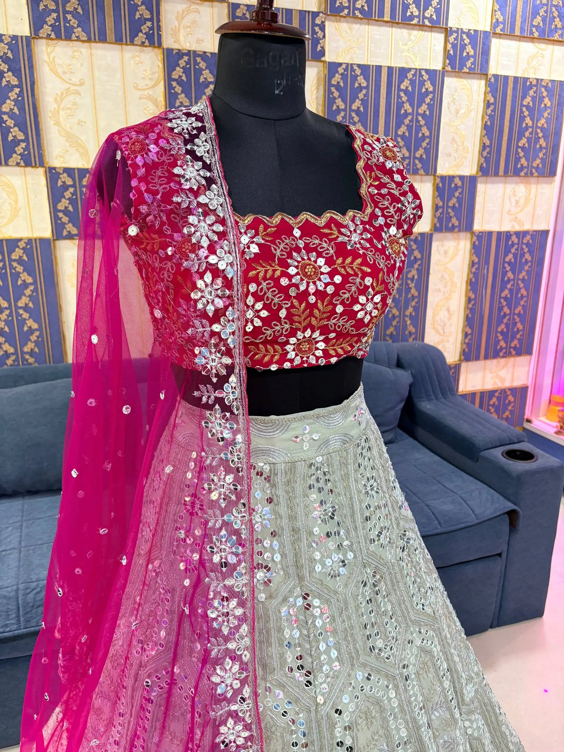Designer Faux Georgette Lehenga Choli Set for Wedding and Reception Wear