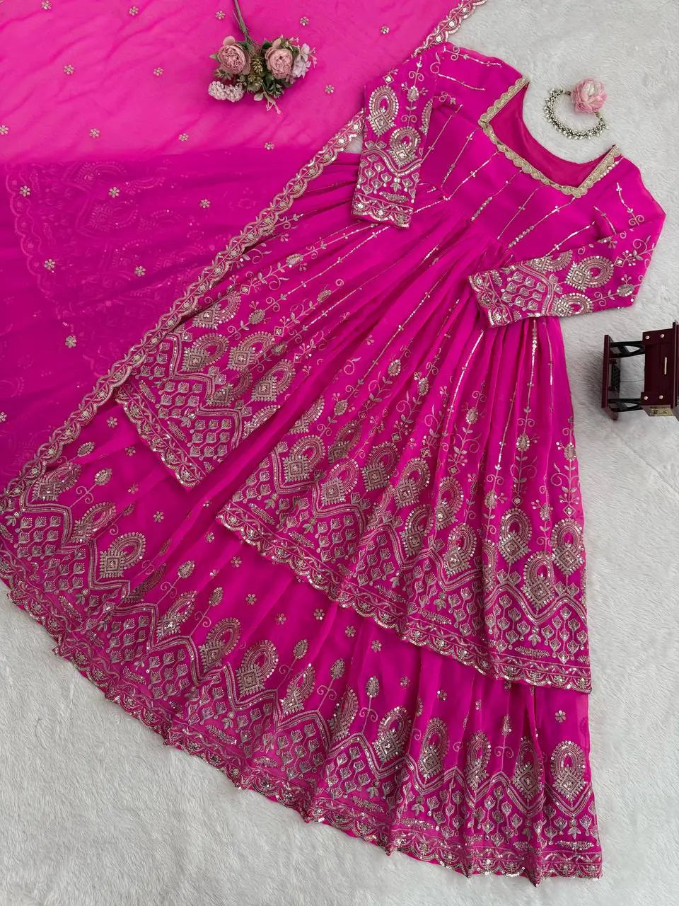 Designer Faux Georgette Thread and Sequin Lehenga Set