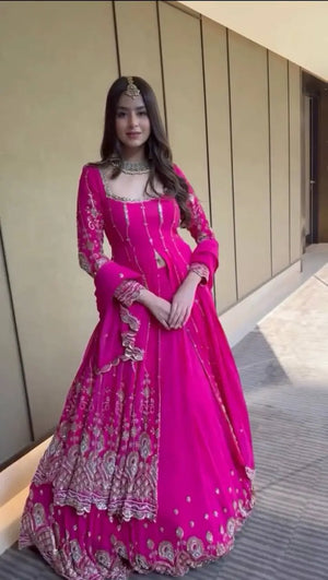 Designer Faux Georgette Thread and Sequin Lehenga Set
