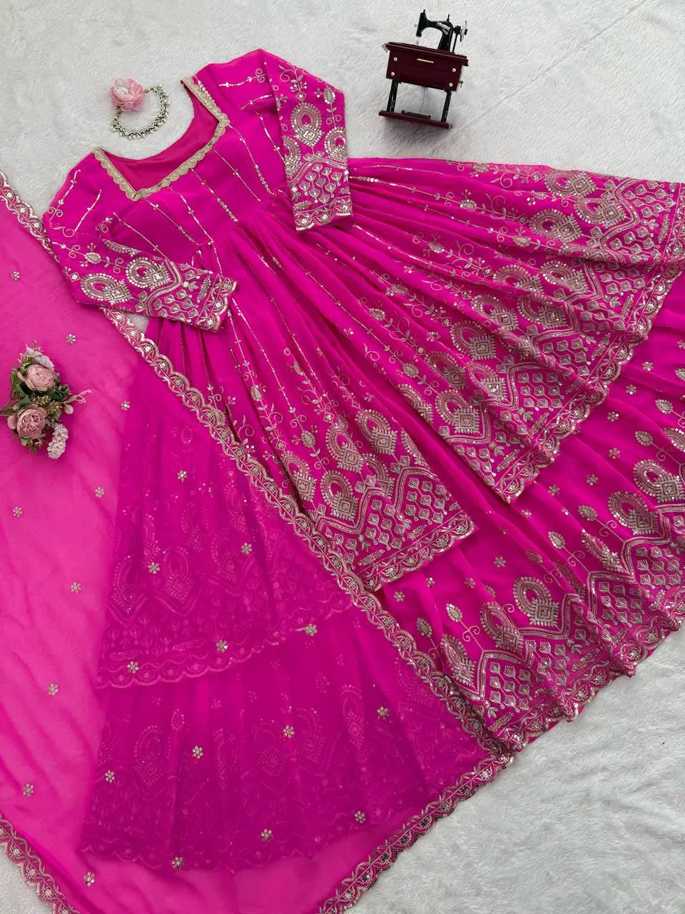 Designer Faux Georgette Thread and Sequin Lehenga Set
