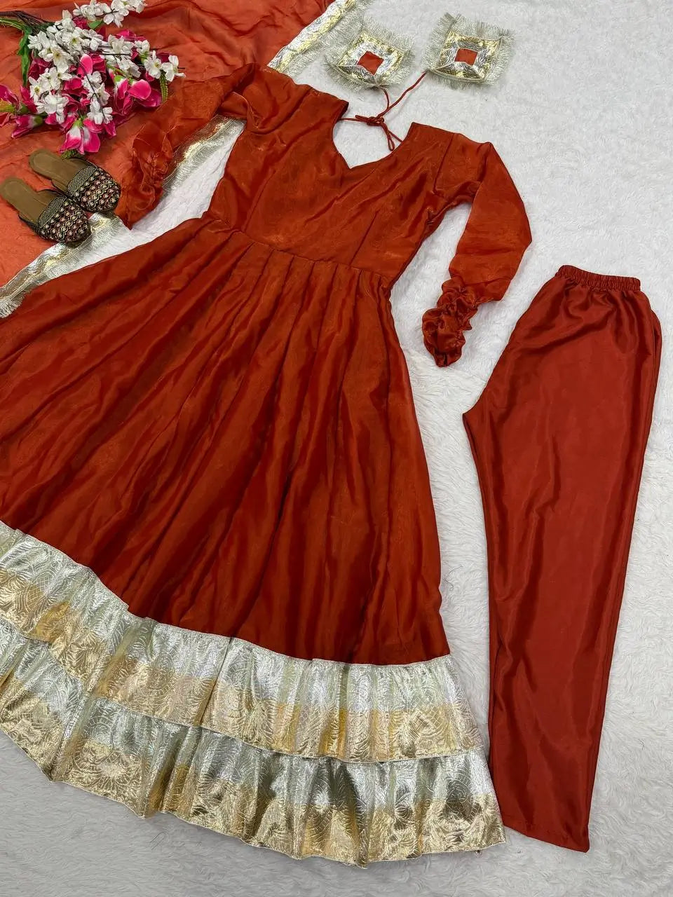 Designer Fendy Silk Anarkali Suit Set