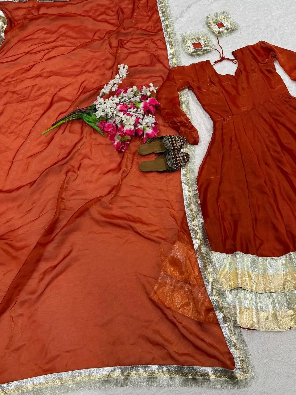 Designer Fendy Silk Anarkali Suit Set