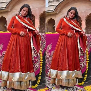 Designer Fendy Silk Anarkali Suit Set