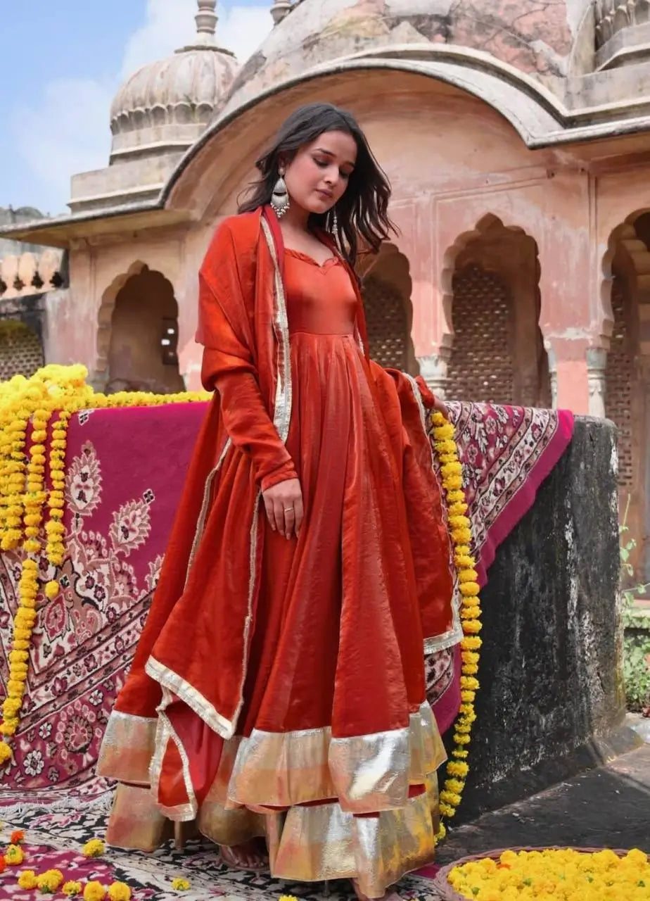 Designer Fendy Silk Anarkali Suit Set