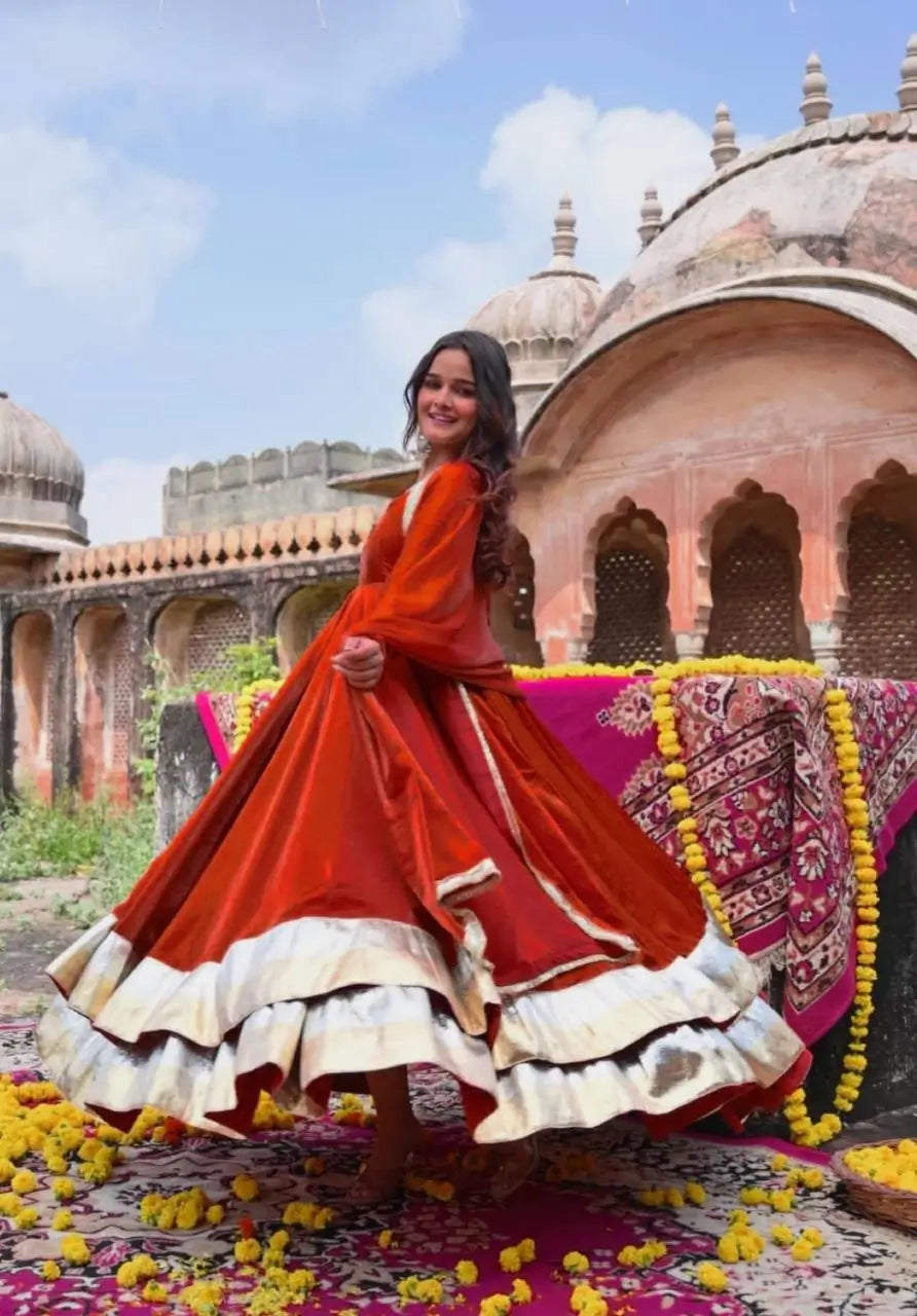 Designer Fendy Silk Anarkali Suit Set