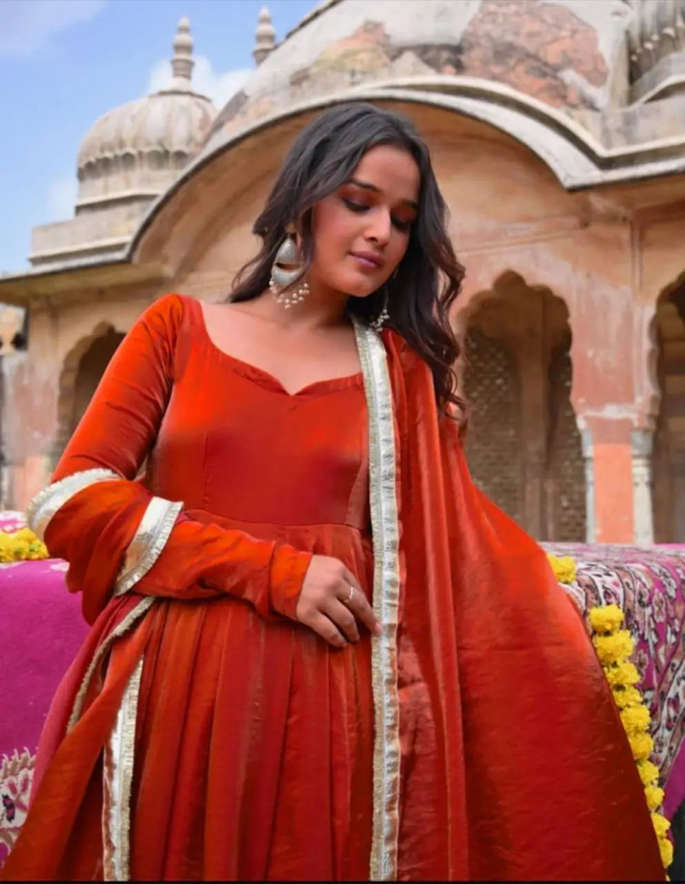 Designer Fendy Silk Anarkali Suit Set