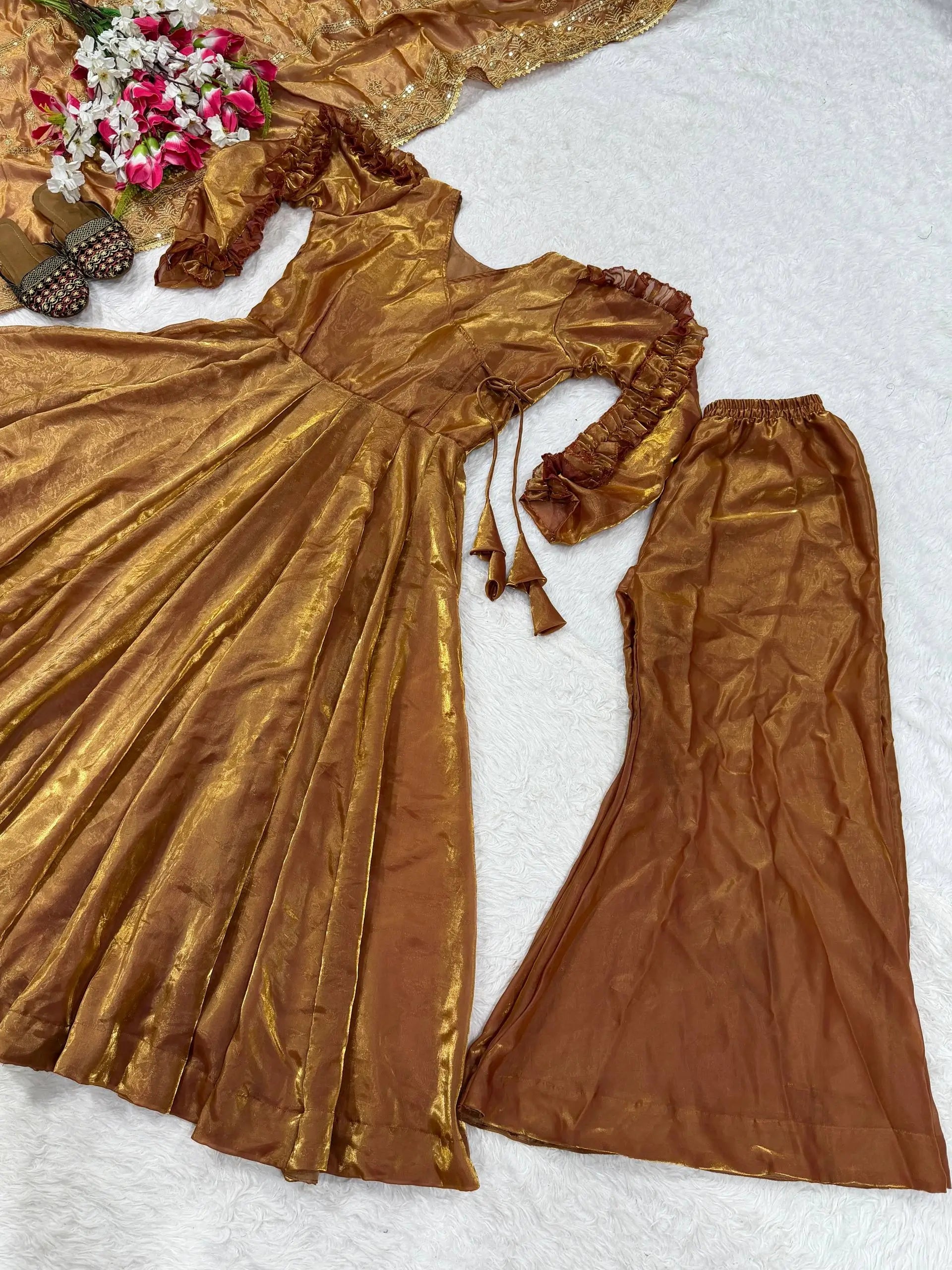 Designer Fendy Silk Anarkali Suit Set