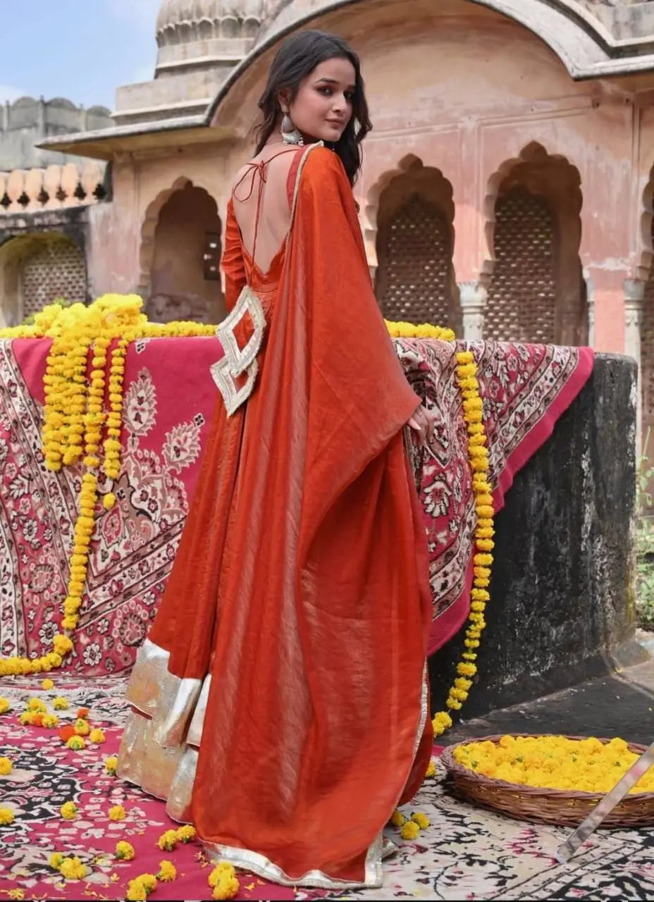 Designer Fendy Silk Anarkali Suit Set