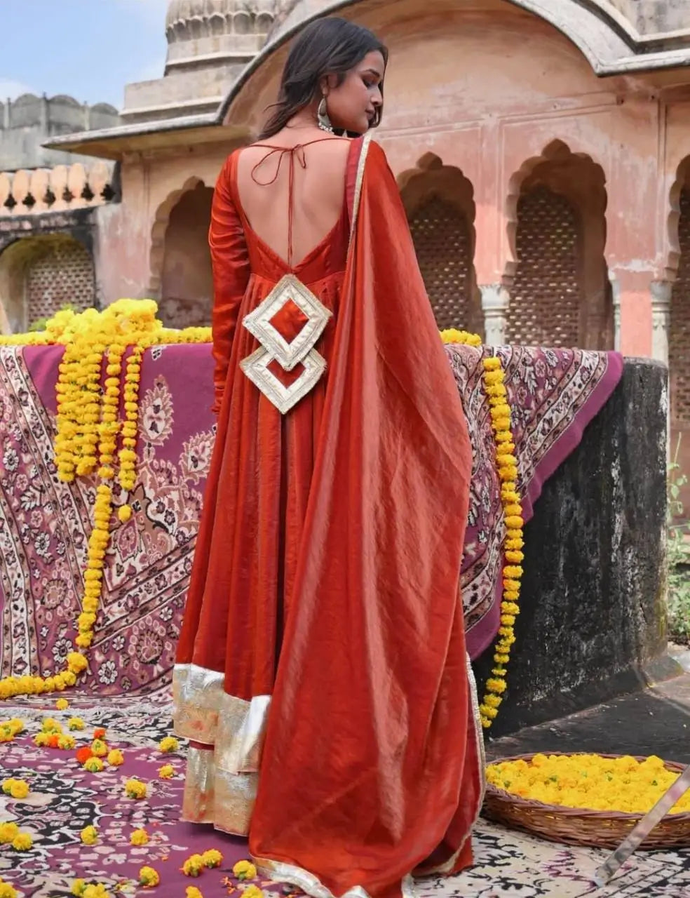 Designer Fendy Silk Anarkali Suit Set