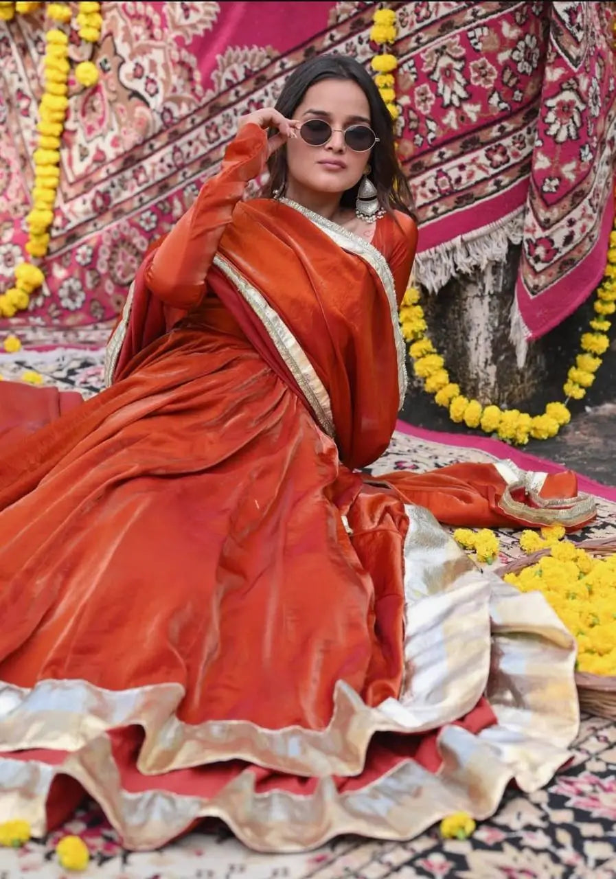 Designer Fendy Silk Anarkali Suit Set