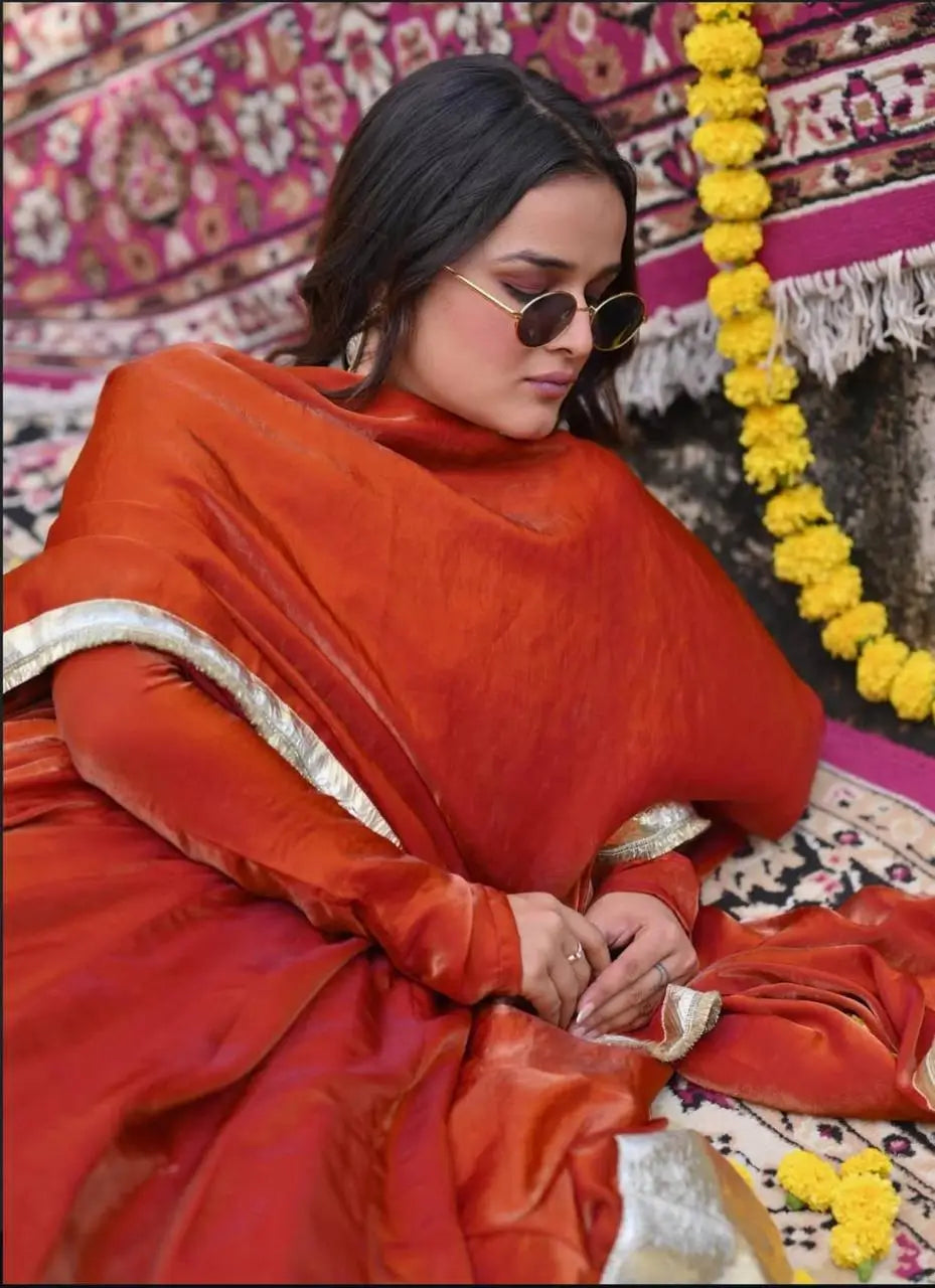 Designer Fendy Silk Anarkali Suit Set