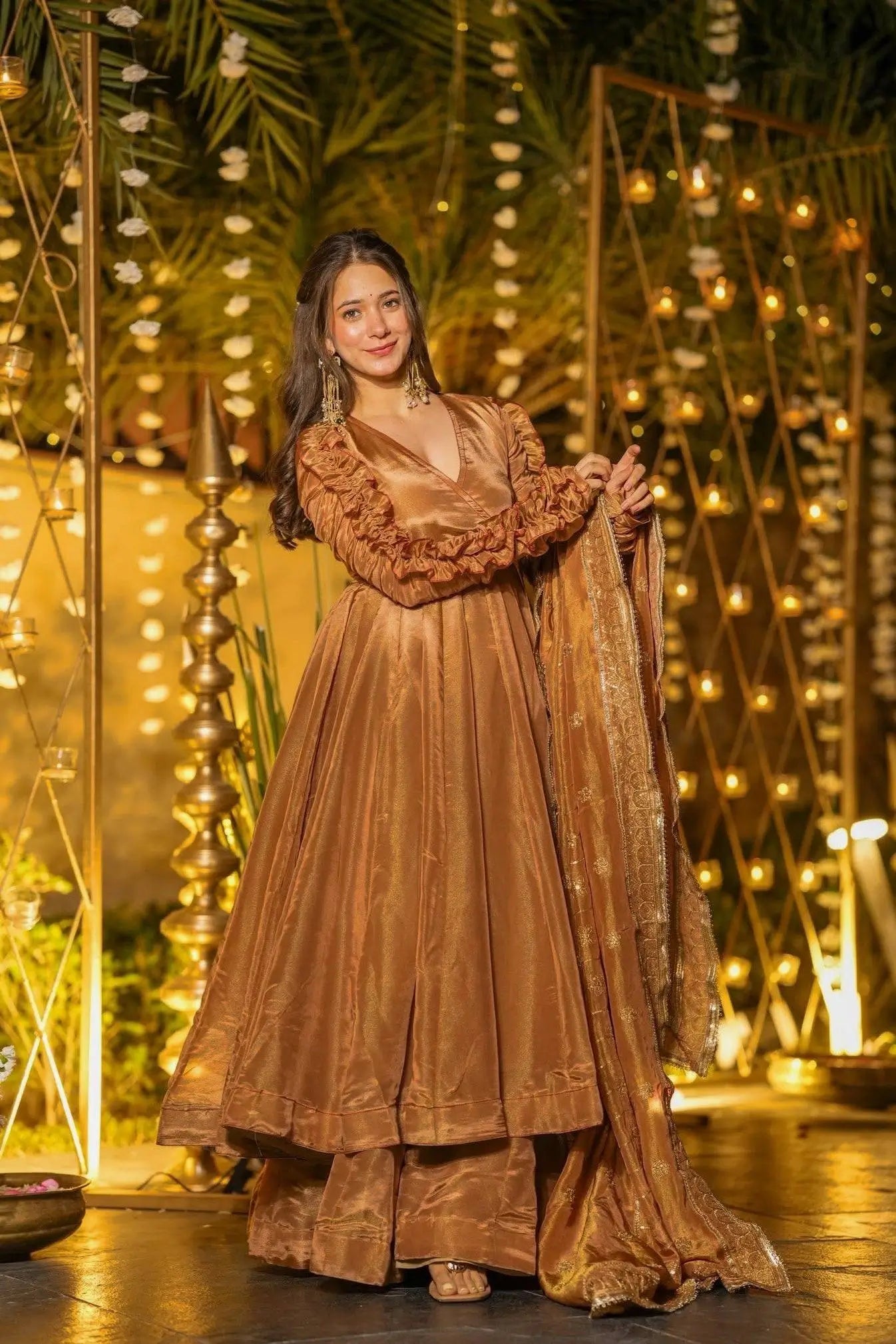 Designer Fendy Silk Anarkali Suit Set