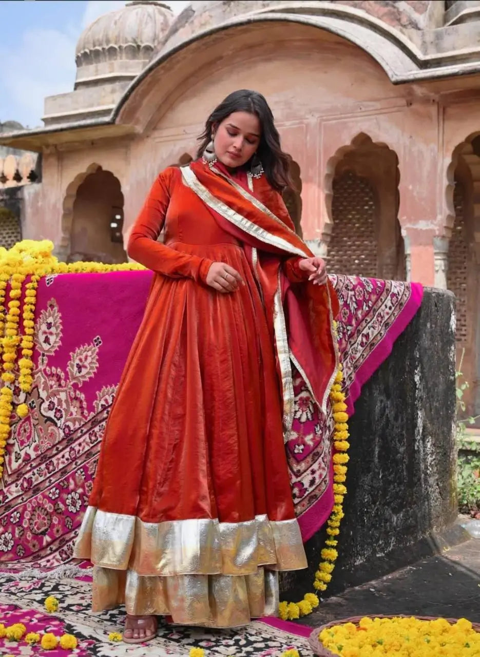 Designer Fendy Silk Anarkali Suit Set