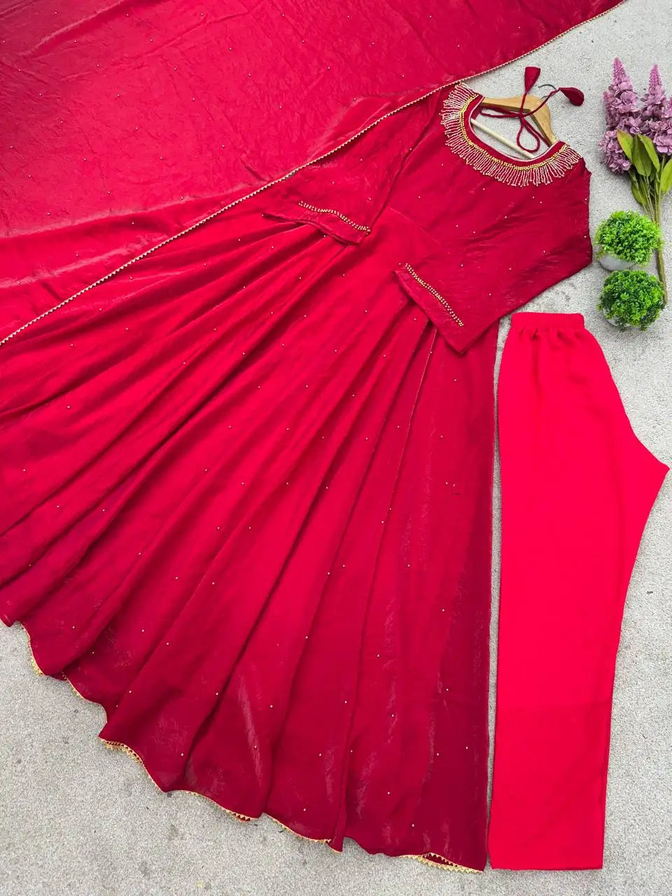 Designer Fendy Silk Embroidered Gown Set